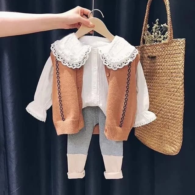 【橘魔法】氣質蕾絲領長袖襯衫(薄長袖 荷葉袖 長袖上衣 白色襯衫 女童 兒童 童裝)