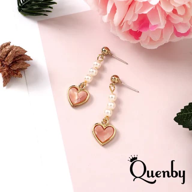 【Quenby】甜心少女感帶珍珠耳環(耳針/飾品/配件) - momo購物網 - 好評推薦 -