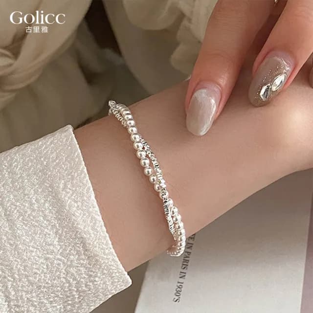 【Gulicc】手鍊 輕奢款 雙層珍珠碎銀子(雙11 聖誕節 生日 手環 手繩 首飾 飾品 禮物)