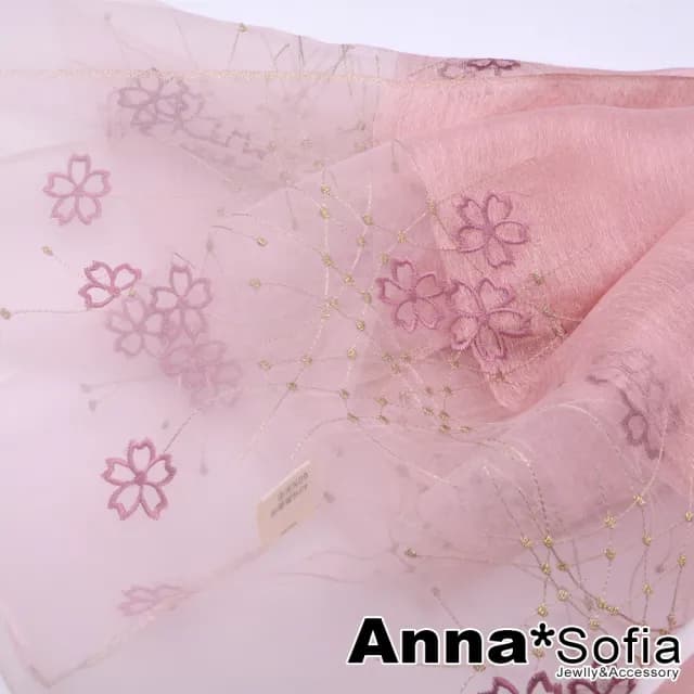 【AnnaSofia】真絲羊毛混紡大尺寸披肩絲巾圍巾-櫻花繡閃絲 現貨(粉系)
