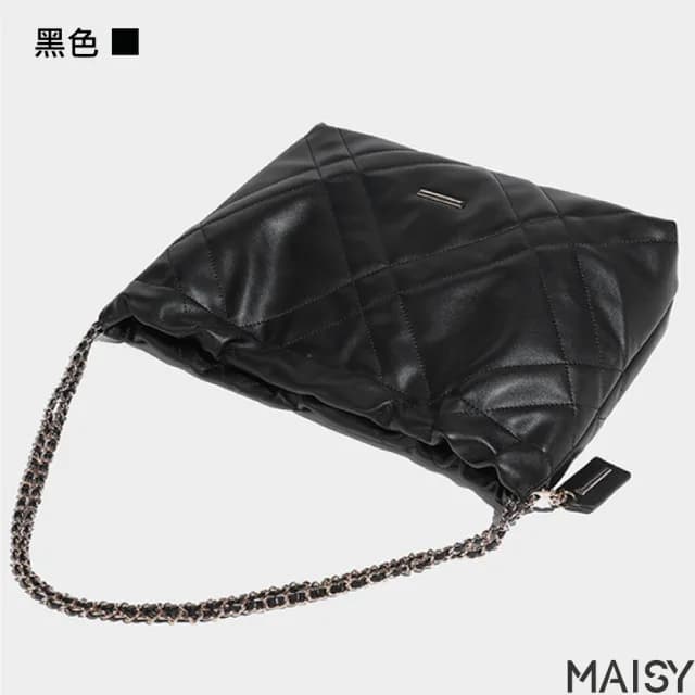 【MAISY】情人節禮物 女士潮流經典素色菱格鍊條手提包(現+預 黑色)
