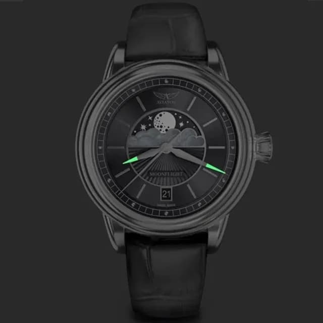 【AVIATOR 飛行員】DOUGLAS MOONFLIGHT 月相 時尚腕錶 女錶 高級灰(V.1.33.0.254.4)