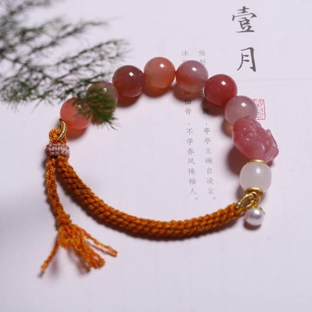 【LEESA】母親節禮物 鹽源瑪瑙手鍊\手串\手鍊\編織手鍊\粉色繩練\圓珠手鍊\寶石手鍊\招桃花\招人緣\五行手