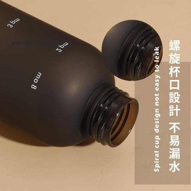 【提醒喝水】霧面磨砂時間水壺-1000ml(大容量 黑色 戶外 直飲 隨行杯 水瓶 運動水壺 環保杯 冷水壺 禮物)