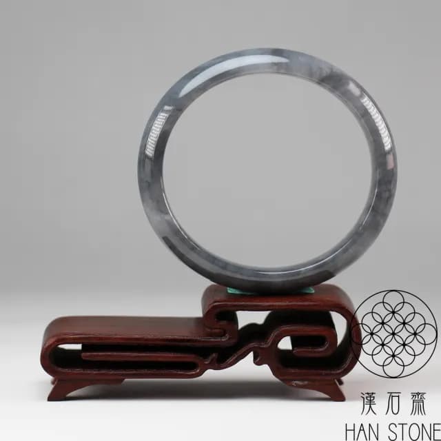 【漢石齋】情人節禮物 天然翡翠A貨 貴妃鐲玉鐲 山水墨翠種(手圍17.3+16/版寬12.5mm)