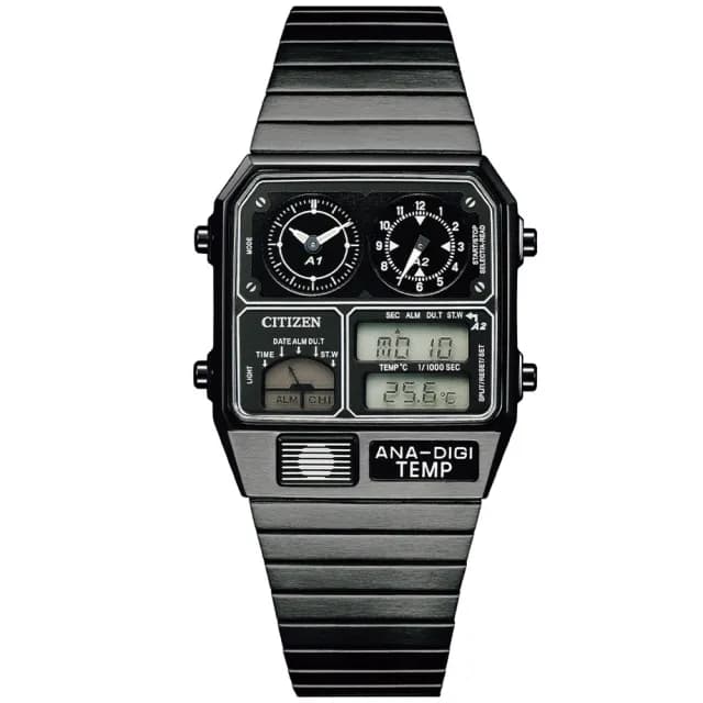 【CITIZEN 星辰 官方授權】ANA-DIGI TEMP 80年代復古時尚計時雙顯錶-32.5x40.6mm 情人節 禮物(JG2105-93E)