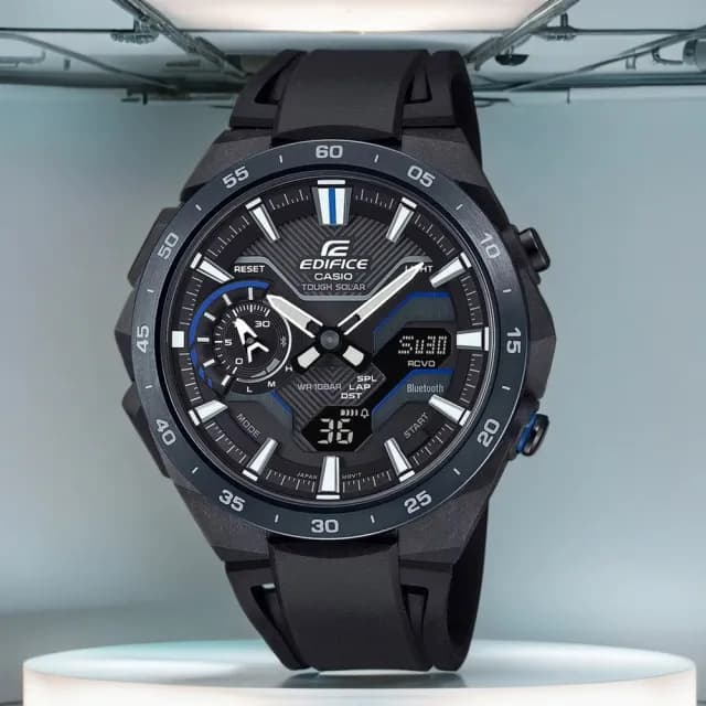【CASIO 卡西歐】EDIFICE 方程式賽車 碳纖維藍芽手錶 新年 禮物 推薦(ECB-2200PB-1A)