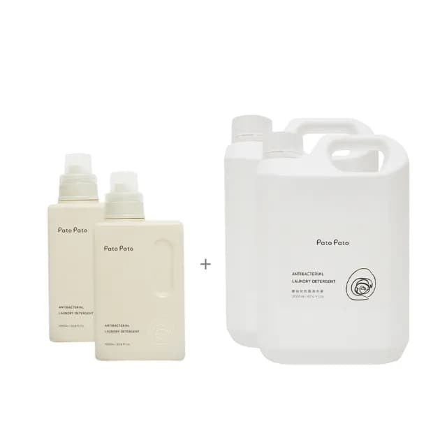 【PatoPato】嬰幼兒抗菌洗衣精1000mlｘ2入+2L補充瓶ｘ2入／共４瓶(獨家植物萃取酵素)