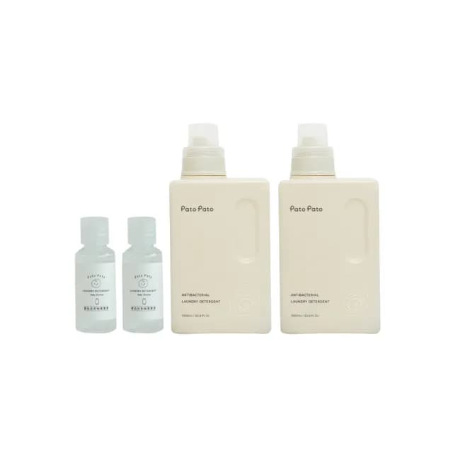 【PatoPato】嬰幼兒抗菌洗衣精1000ml*2入+旅行瓶30ml*2入(獨家植物酵素萃取 / 4入組)