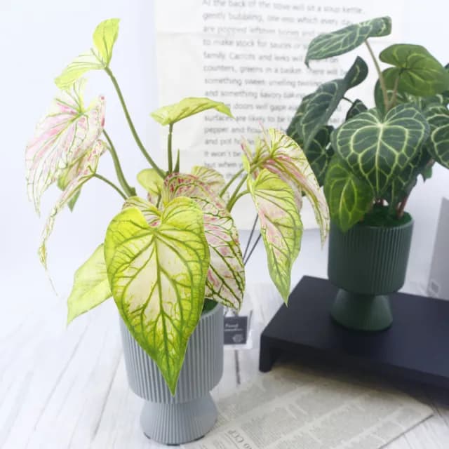 【HUGO DECO 榆果傢飾】高擬真彩芋葉盆栽(仿真植物/觀葉盆栽/人造植物/綠化/佈置)