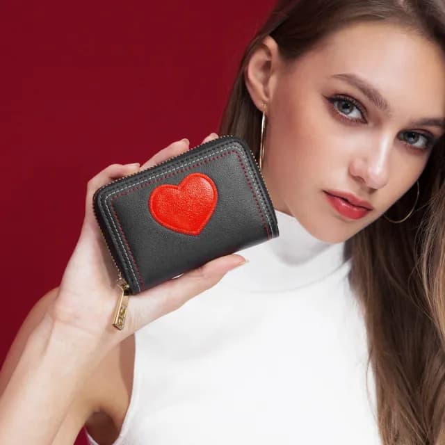 【2R 手工真皮】雙11 湛雅NAPA牛皮Heart愛心拉鍊零錢包 百搭黑