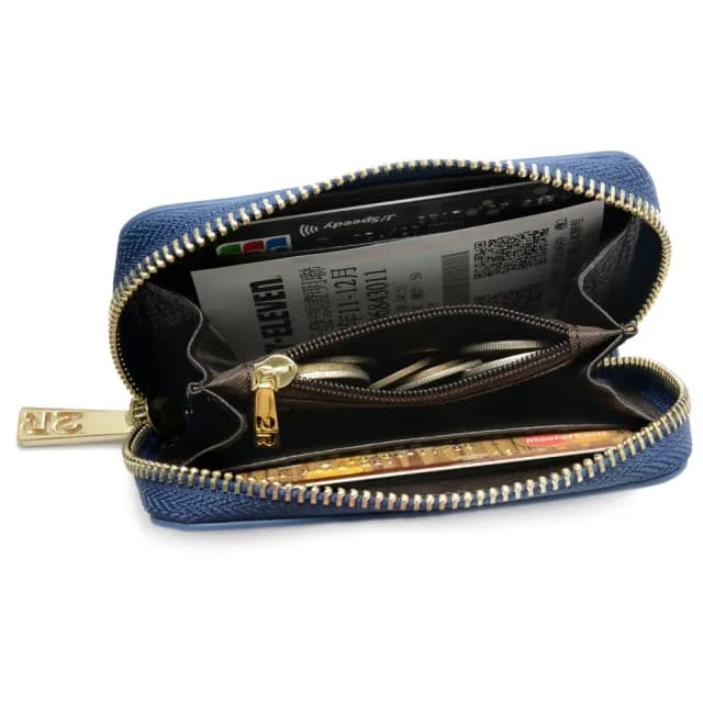 【2R 手工真皮】湛雅NAPA牛皮Heart愛心拉鍊零錢包 輝夜藍