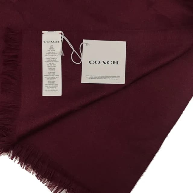 【COACH】C LOGO羊毛混桑蠶絲巾圍巾禮盒(深邃紅)
