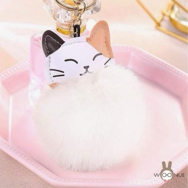 【WOONUE】1入高品質貓咪皮革絨毛球金桃花動物皮包背包鑰匙圈掛飾(兒童情人節朋友愛貓婚禮小物生日禮物)