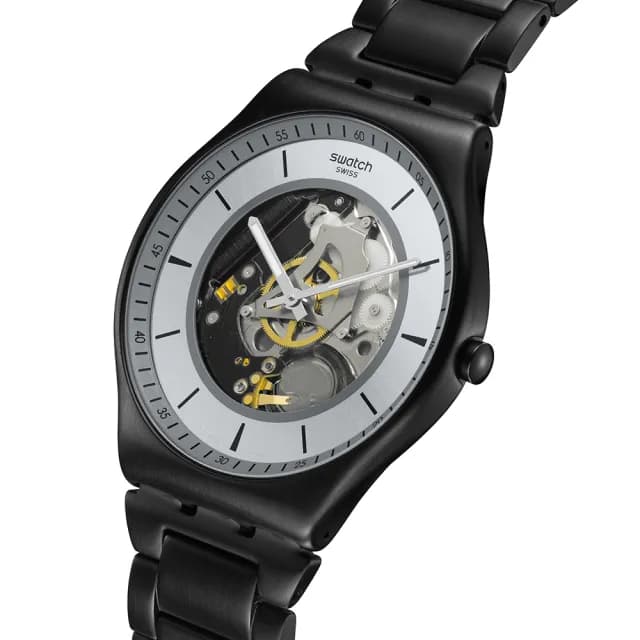 【SWATCH】TRAIN THE HANDS 超薄金屬手錶/男錶/女錶/瑞士製造 SS07B113G(42mm)