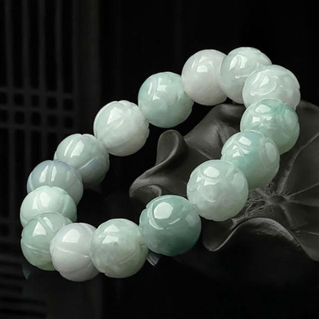 【Paiya 派亞】13.5mm緬甸A貨翡翠蓮花手串蓮花珠玉石手鏈時尚男士手飾女款(交換禮物/送禮)