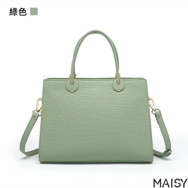 【MAISY】情人節禮物 時尚女流工藝高級鱷魚紋通勤手提包(現+預  米色／黑色／綠色)