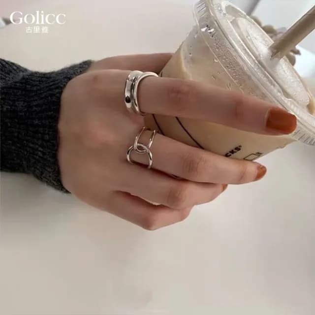 【Gulicc】戒指 寬版設計 時尚個性 雙戒組(雙11 聖誕節 生日 造型戒 食指戒 尾戒 禮物)