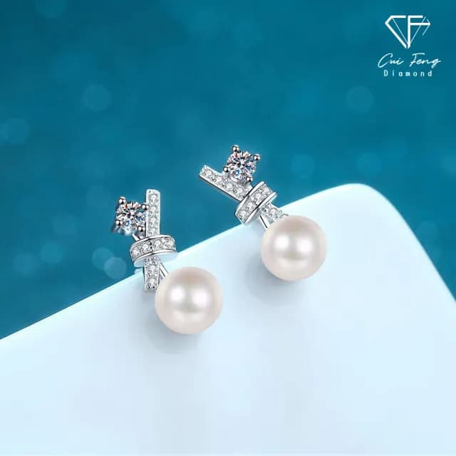 【CF鑽飾】耳環 天然淡水珍珠X莫桑鑽《星夢愛戀》雙11限定(72分 天然淡水珍珠 情人節)