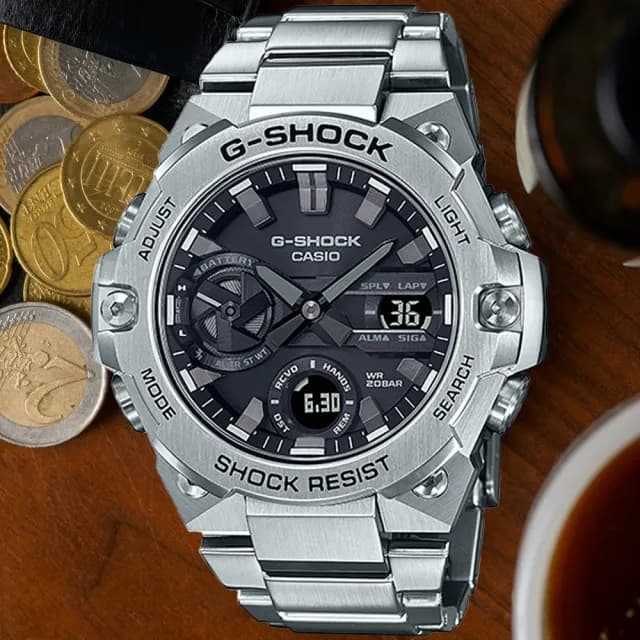 【CASIO 卡西歐】G-SHOCK 藍牙連線 碳核心防護 太陽能雙顯腕錶 父親節 禮物  送禮 推薦(GST-B400D-1A)