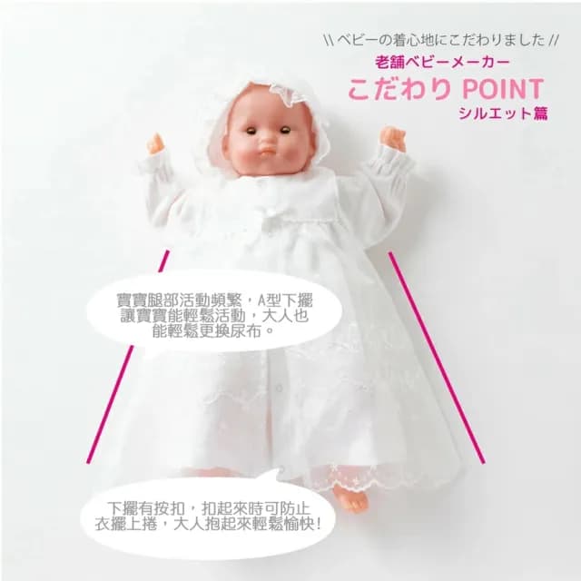 【日本OP mini】二件式新生兒派對洋裝禮服組/彌月禮(新生兒 日本製  洋裝 嬰兒帽 蕾絲)