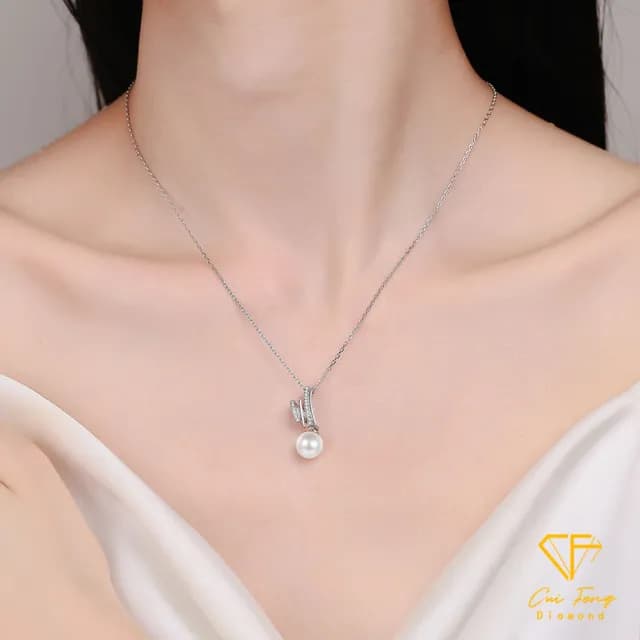 【CF鑽飾】項鍊 天然淡水珍珠X莫桑鑽《相知》七夕(8.5分 天然淡水珍珠 項鏈 生日 禮物)