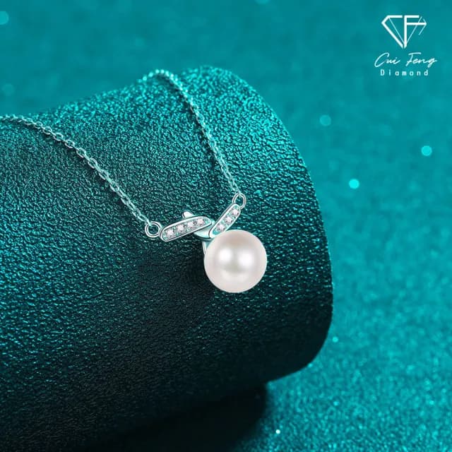 【CF鑽飾】項鍊 天然淡水珍珠X莫桑鑽《弦外之音》七夕(10.5分 天然淡水珍珠 項鏈 生日  禮物)