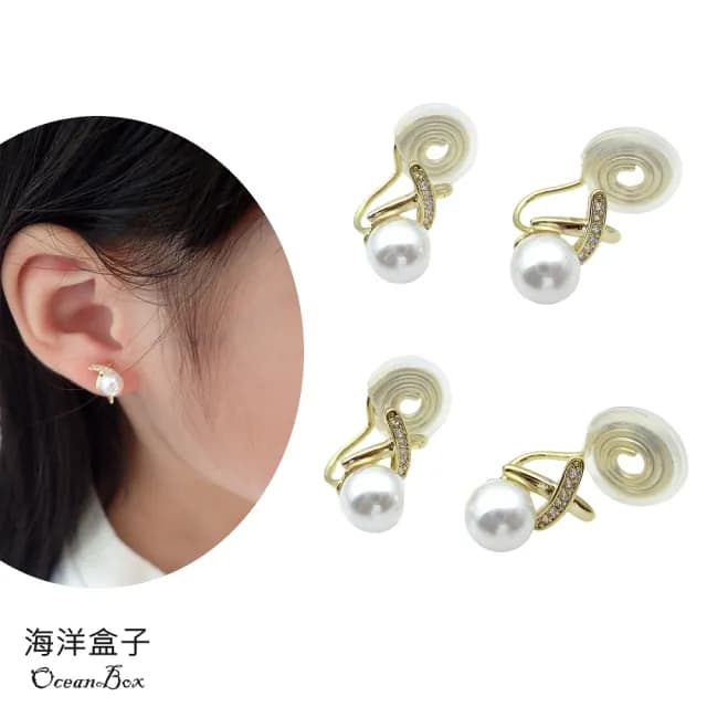 【海洋盒子】多款式珍珠.鋯石.波紋流線設計合金無痛蚊香盤夾式耳環(無耳洞可戴)
