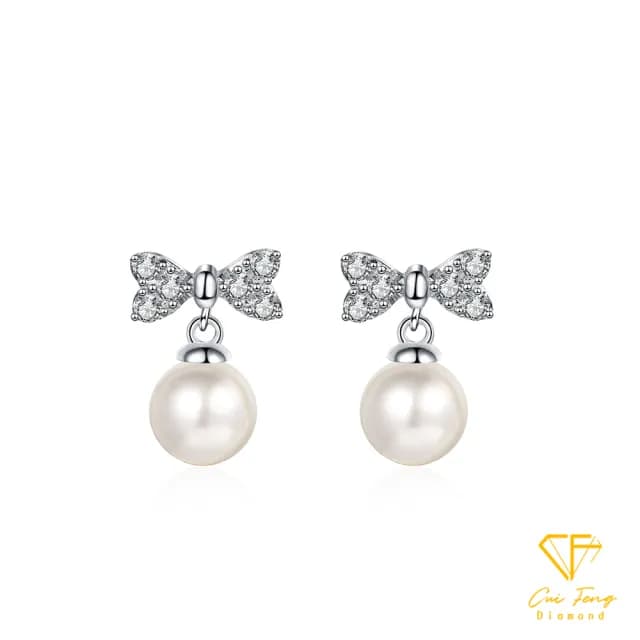 【CF鑽飾】耳環 天然淡水珍珠X莫桑鑽《結夢》雙11限定(30分 天然淡水珍珠 情人節)