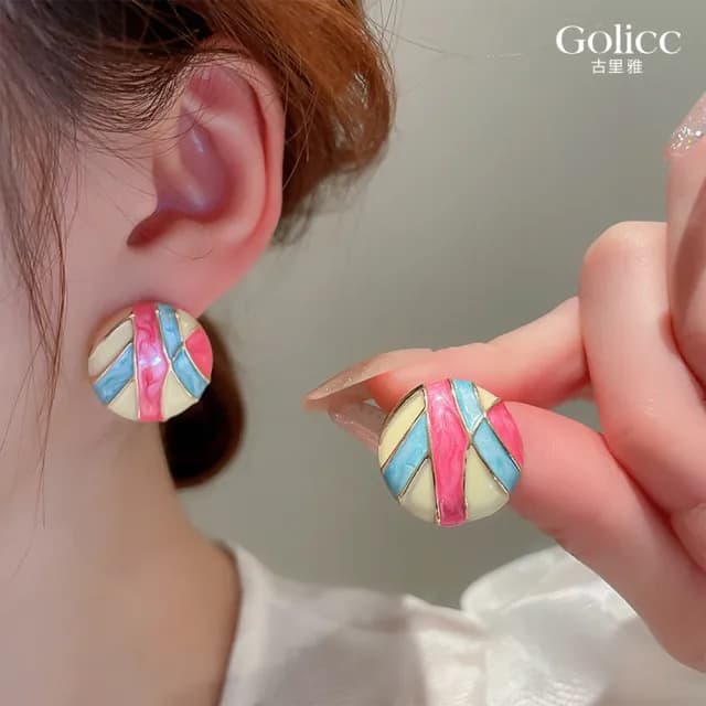 【Golicc】耳環 復古滴釉風(七夕 情人節 生日 飾品 耳釘 耳飾 耳墜 禮物)