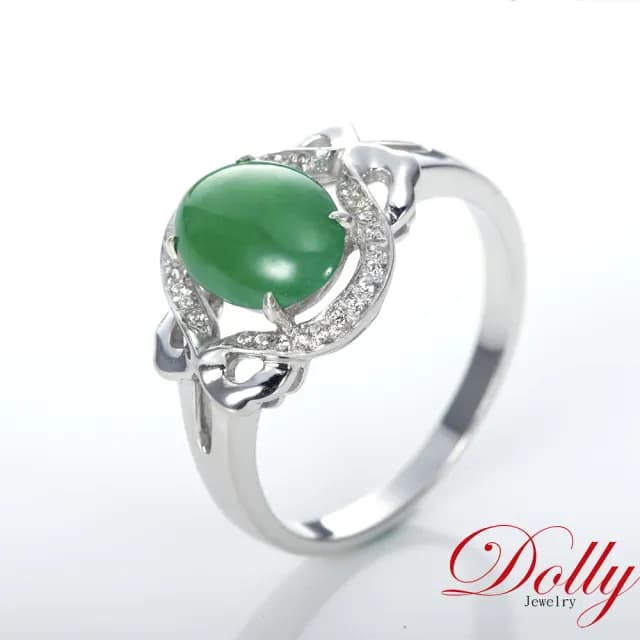 【DOLLY】14K金 緬甸冰種老坑綠A貨翡翠鑽石戒指-006(母親節 長輩送禮 交換禮物首選)
