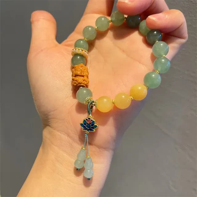 【LEESA】情人節禮物 七夕 葫蘆吊墜\守護神手鍊\綠東陵玉\手串\民族風\手鍊\開運手鍊\招財手鍊\印度玉手鍊\