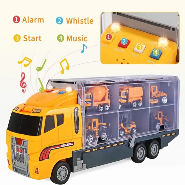 【CuteStone】兒童工程小汽車與聲光運輸車海鷗號套裝玩具25件組(玩具車 生日玩具 兒童益智玩具)