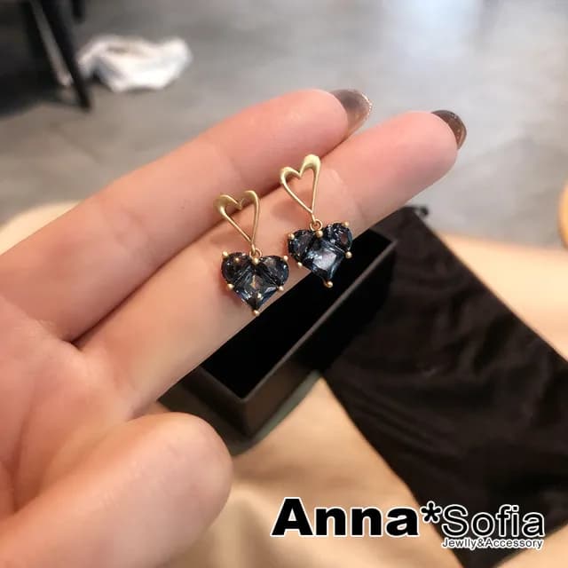 【AnnaSofia】925銀針耳針耳環-雙甜心灰晶 現貨 送禮(啞金系)