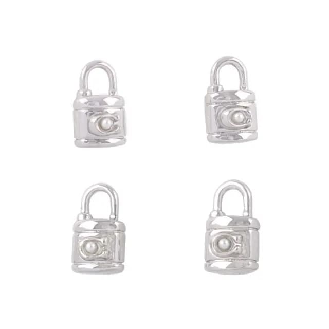 【COACH】玻璃珍珠C Logo/鎖頭/鑰匙造型耳環禮盒組(銀色)