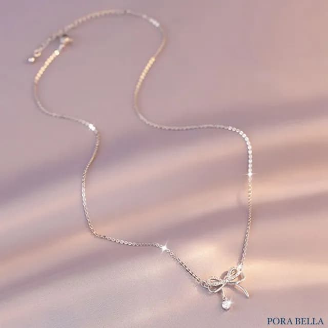 【Porabella】925純銀蝴蝶結流蘇項鍊 蝶夢系鎖骨鏈 鑲鑽項鍊 鋯石項鍊 生日禮物 送女友 Necklace