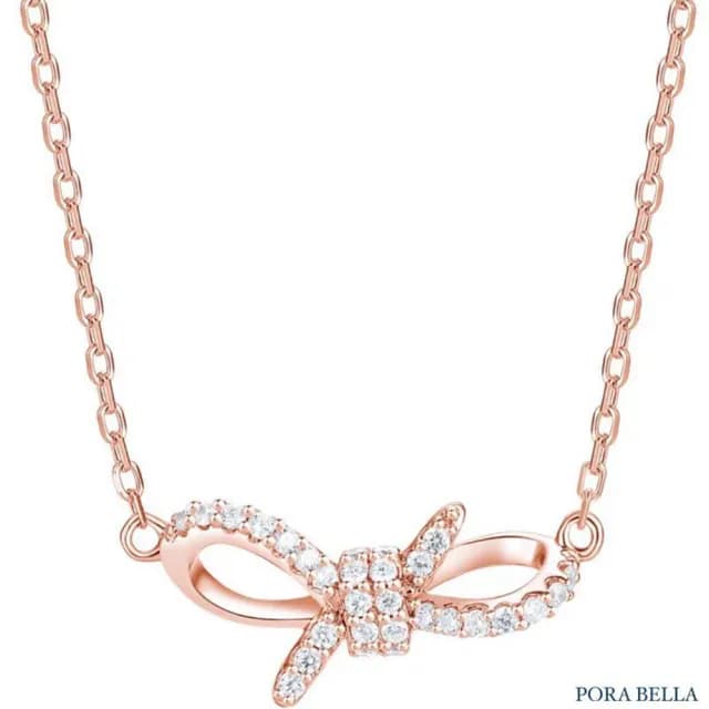 【Porabella】925純銀蝴蝶結項鍊 鋯石項鍊 鑲鑽鎖骨鏈 俏皮少女風 生日禮物 送女友 Necklace