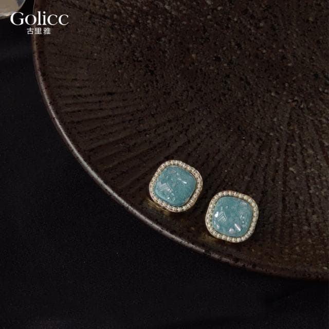 【Golicc】耳環 復古淡藍琥珀 貝殼碎片(母親節 生日 情人節 飾品 耳釘 耳飾 耳墜 禮物)