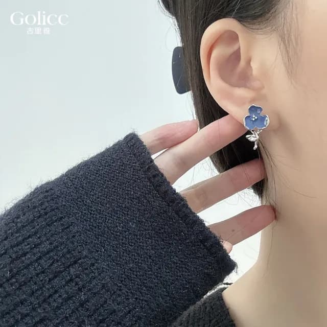 【Golicc】耳環 法式 藍色花朵 小鳥(七夕 情人節 生日 飾品 耳釘 耳飾 耳墜 禮物)