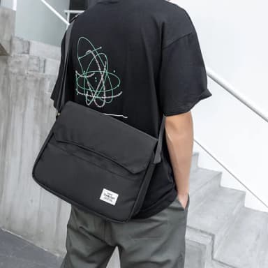 【Starshop】母親節禮物 男士機能公事斜挎包 磁扣側背包 防水尼龍單肩包 大學生書包 帆布郵差包 胸包