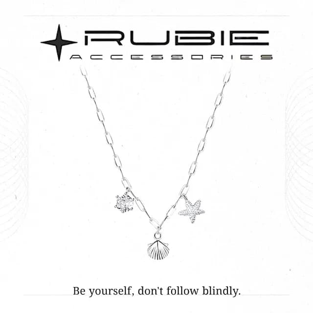 【RUBIE ACCESSORIES】貝殼海星單顆鋯石S925純銀項鍊(YX0005XGN)