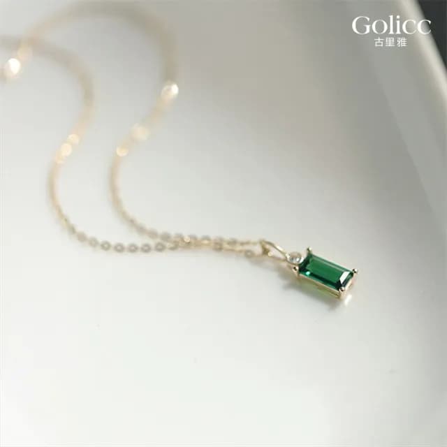 【Gulicc】項鍊 典雅 方形祖母綠 幾何鎖骨鍊(雙11 聖誕節 生日 鎖骨鍊 項鍊 飾品 禮物)