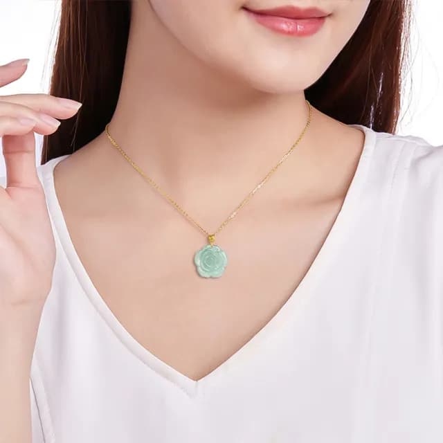 【Paiya 派亞】A貨翡翠18K金扣頭藍水玫瑰花玉石吊墜冰種挂墜女款簡約(過節送禮/交換禮物)
