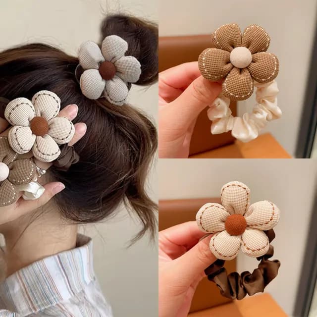 【Golicc】髮圈 可愛女孩 澎澎花朵蝴蝶結 2入(七夕 情人節 生日 髮飾 頭飾 大腸圈 髮夾 禮物)