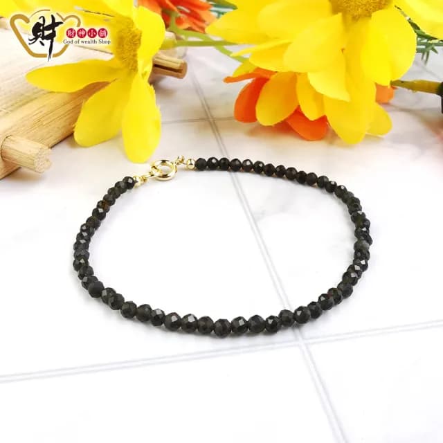 【財神小舖】簡約經典 黑曜石避邪水晶手鍊3mm(切面 開運手鍊 女生手鍊)