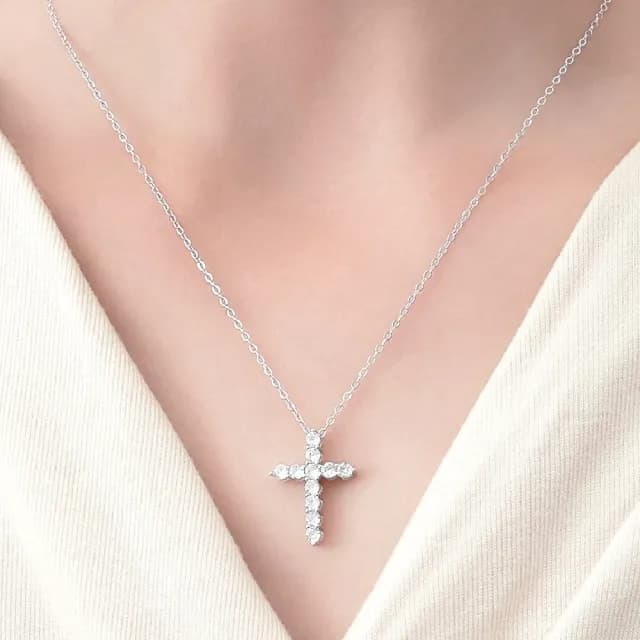 【質設計】S925純銀韓版滿鑽十字架項鏈(鎖骨鍊 低敏 吊墜 情人節 女 生日禮物 閨蜜 秘書 上班族)