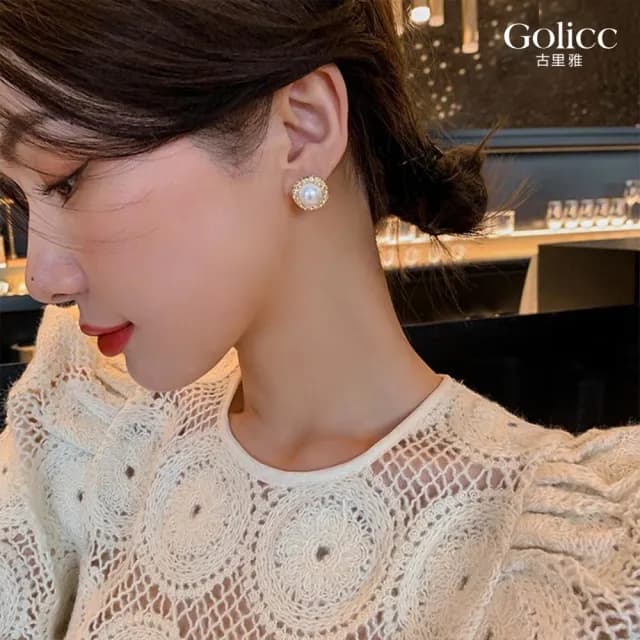 【Golicc】耳環 法式復古 簡約珍珠滾邊(七夕 情人節 生日 飾品 耳釘 耳飾 耳墜 禮物)