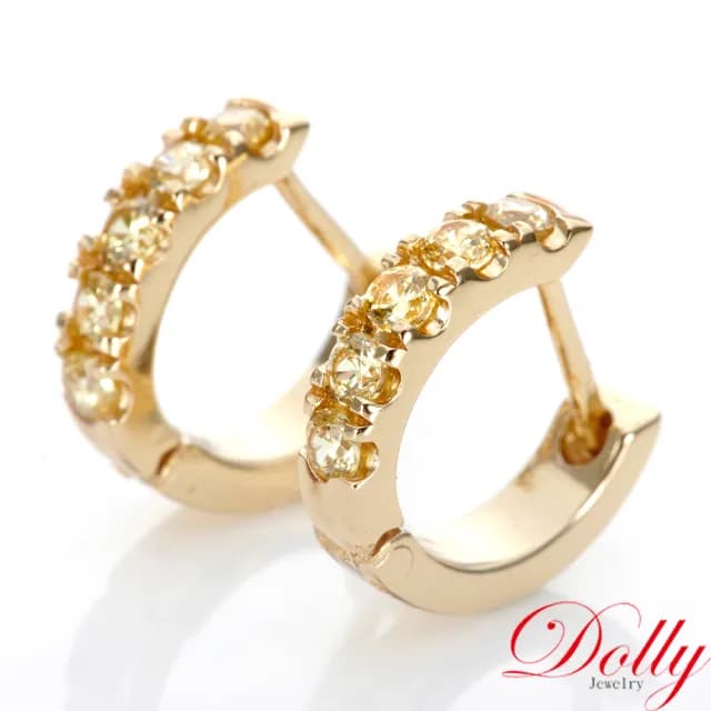【DOLLY】0.40克拉 黃彩鑽585黃K金鑽石耳環(母親節 長輩送禮 交換禮物首選)