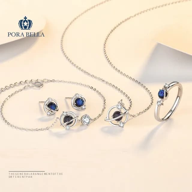 【Porabella】S925純銀夢幻星球耳環 星球手鍊 星球項鍊 藍寶石耳環  氣質小眾ins 生日禮物Earring