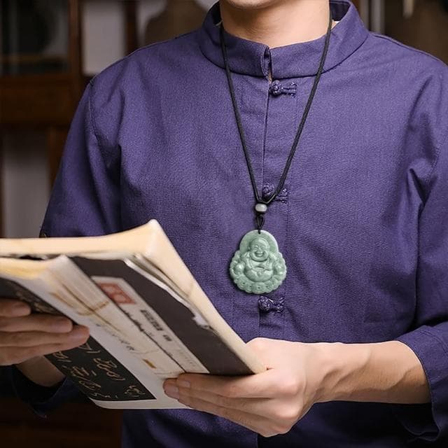 【Paiya 派亞】a貨翡翠豆種金錢笑佛彌勒佛通財吊墜玉石男女款挂件玉器(過節送禮/交換禮物)